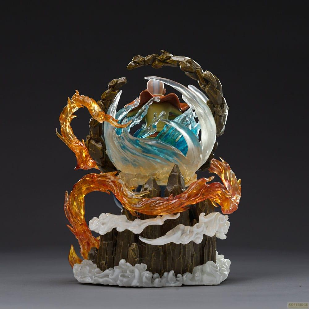 Una figura di Aang con elementi d'acqua, fuoco e roccia.