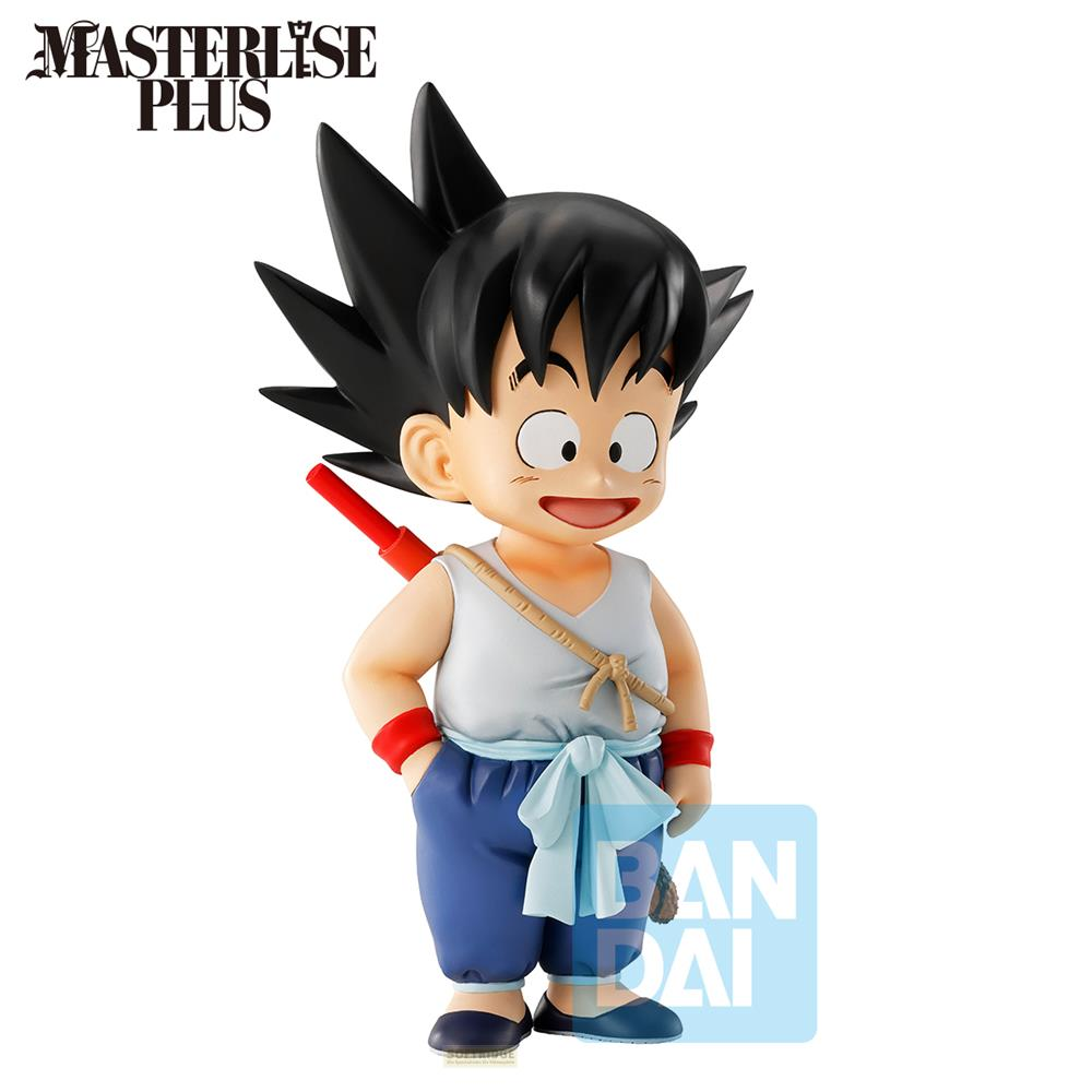Una figura de anime con pelo negro, top blanco, pantalones azules y bastón rojo.