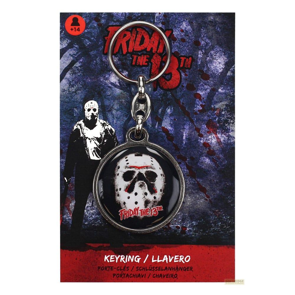 Llavero con la máscara de Jason Voorhees y texto "Friday the 13th".