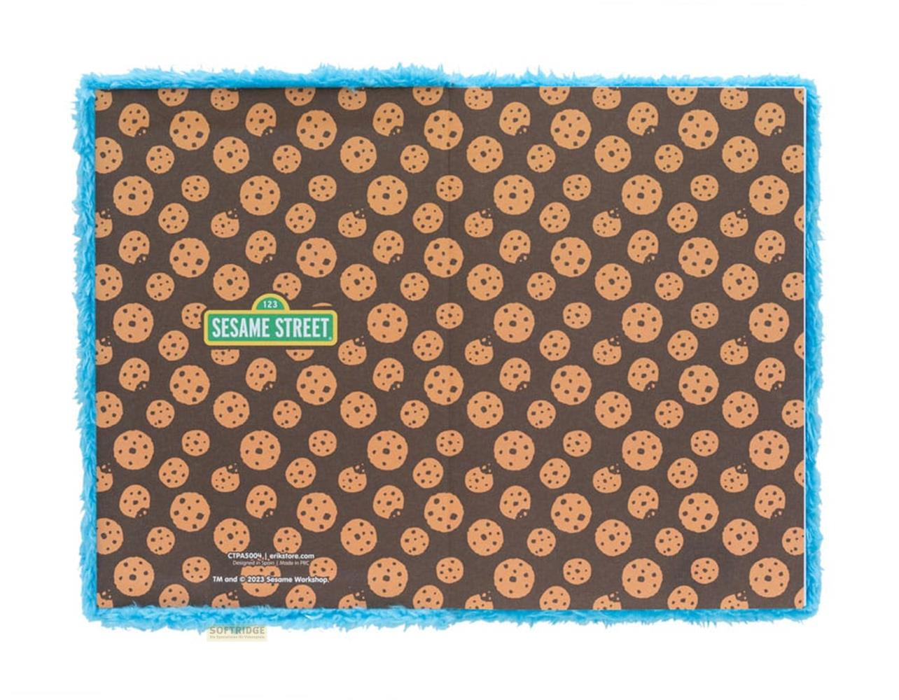 Patrón marrón de galletas con borde azul esponjoso. Señal de SESAME STREET.