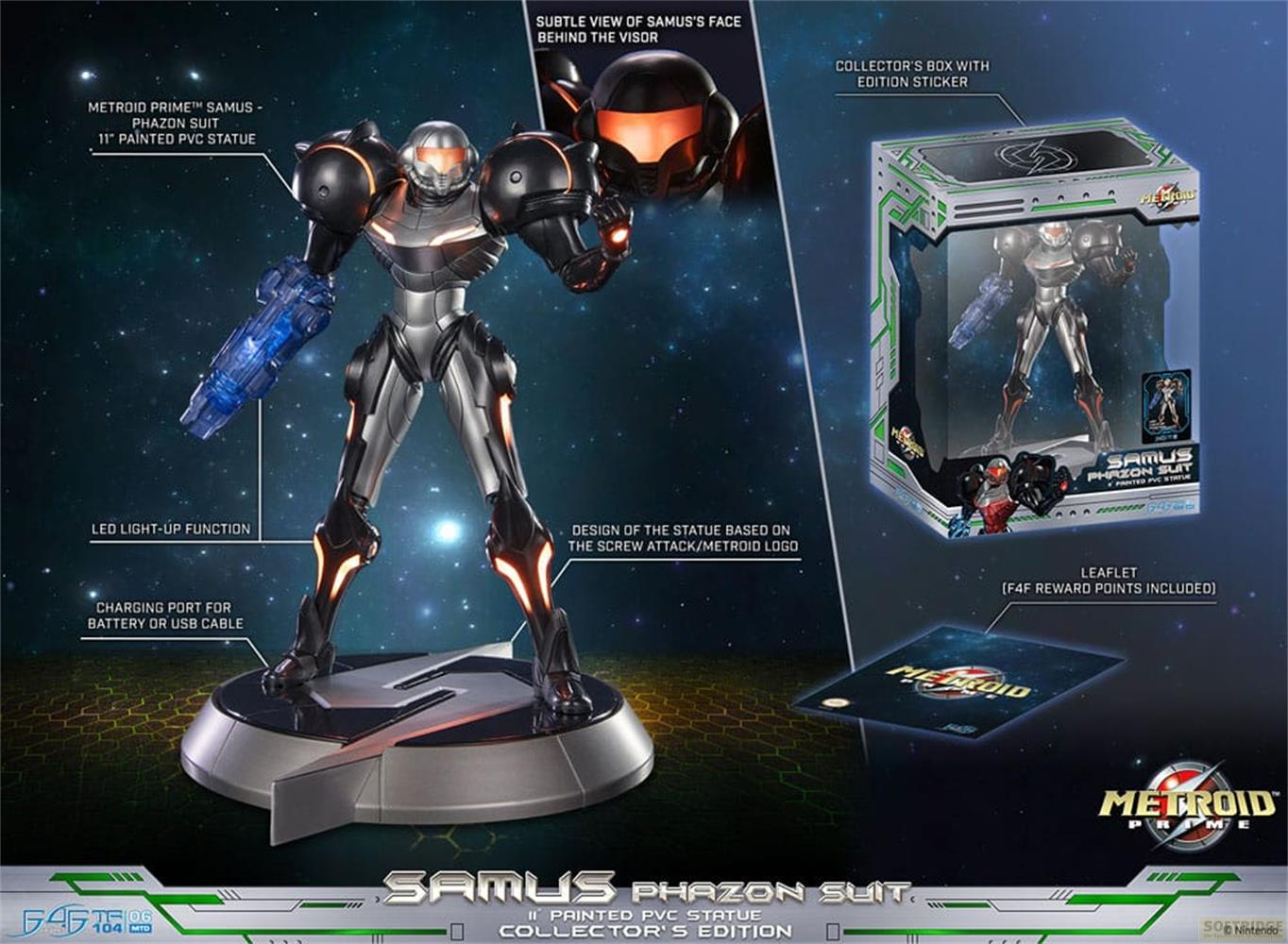 Samus Phazon Anzug Statue mit Sammlerbox, LED-Licht und Ladeanschluss.