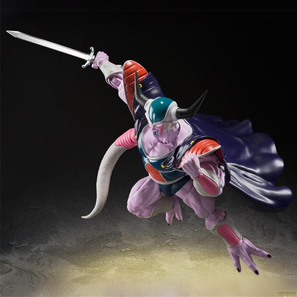 Una figura morada con cuernos y espada en pose dinámica.