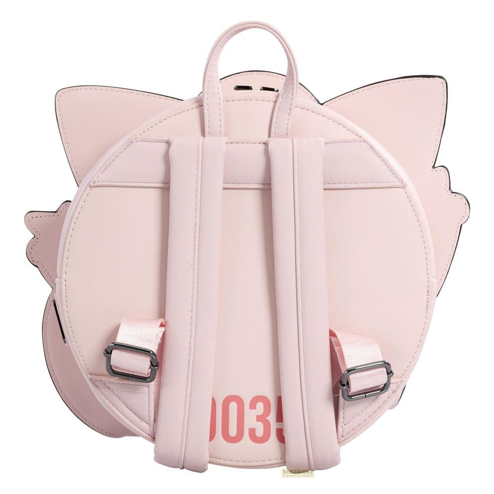 Una mochila rosa con orejas de gato y el texto "103!".