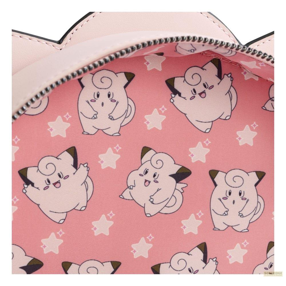 Forro rosa de bolso con estampado de Clefairy y estrellas pequeñas.