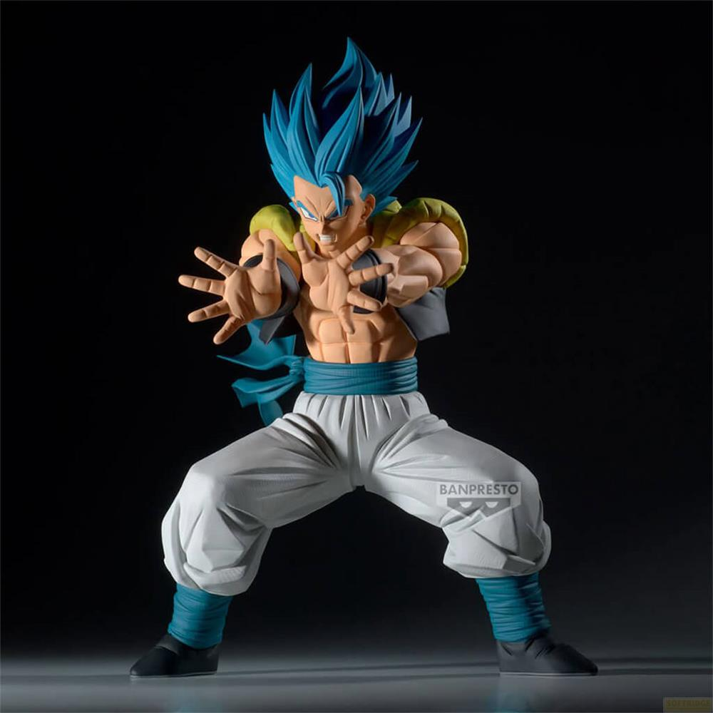 Eine Actionfigur mit blauen Haaren, weißen Hosen und blauer Binde.