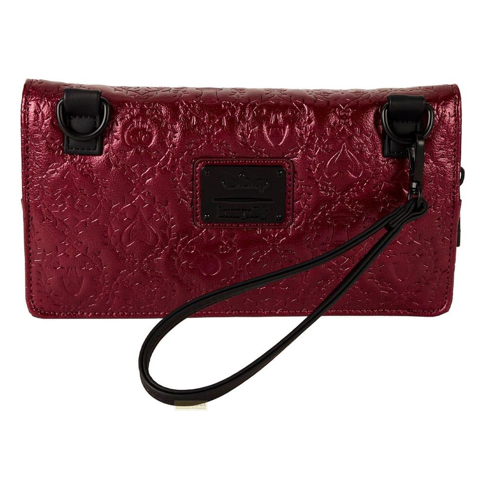 Bolso rojo Disney Loungefly con estampado de corazón y correa.