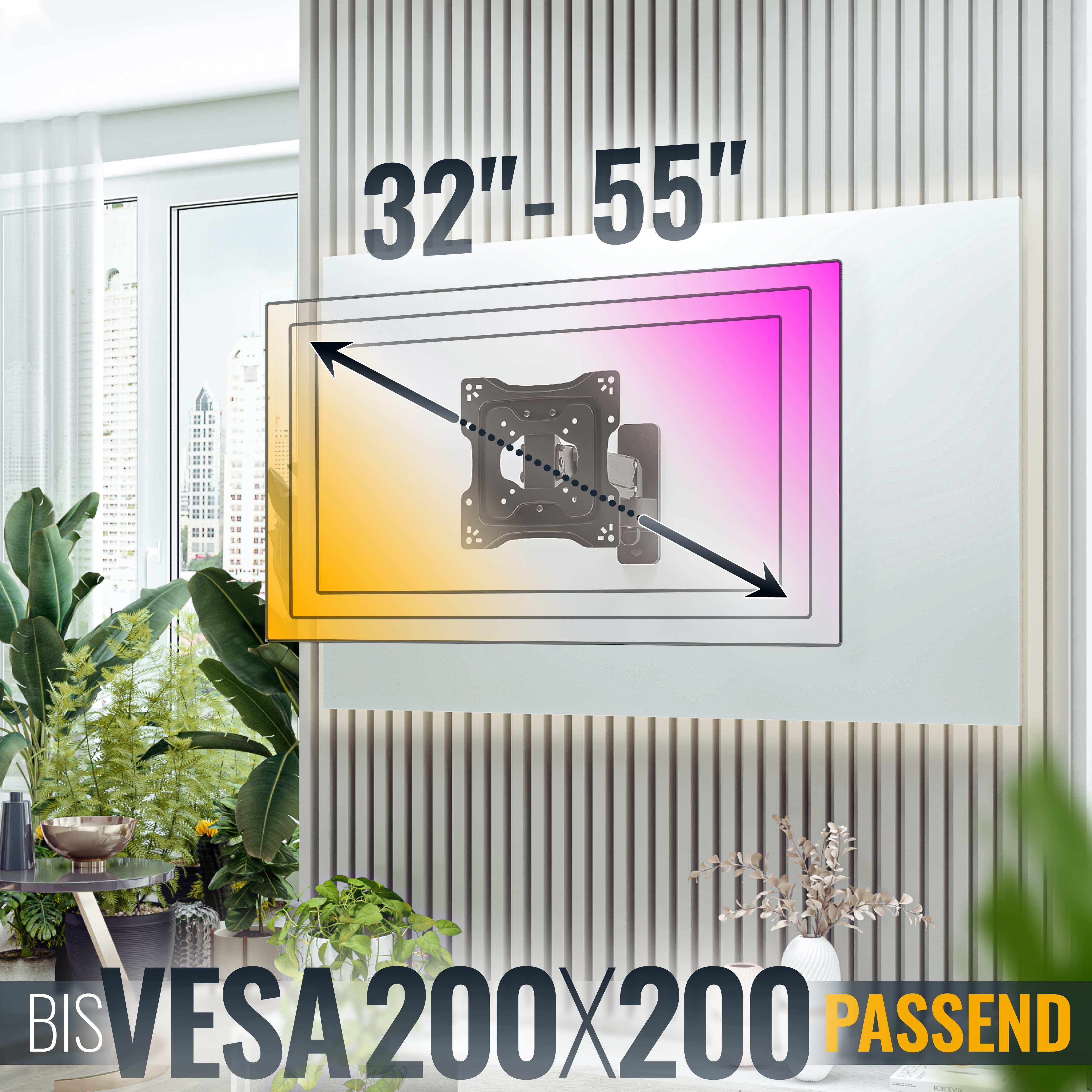 TV-Wandhalterung für 32-55 Zoll-Fernseher, VESA 200x200.