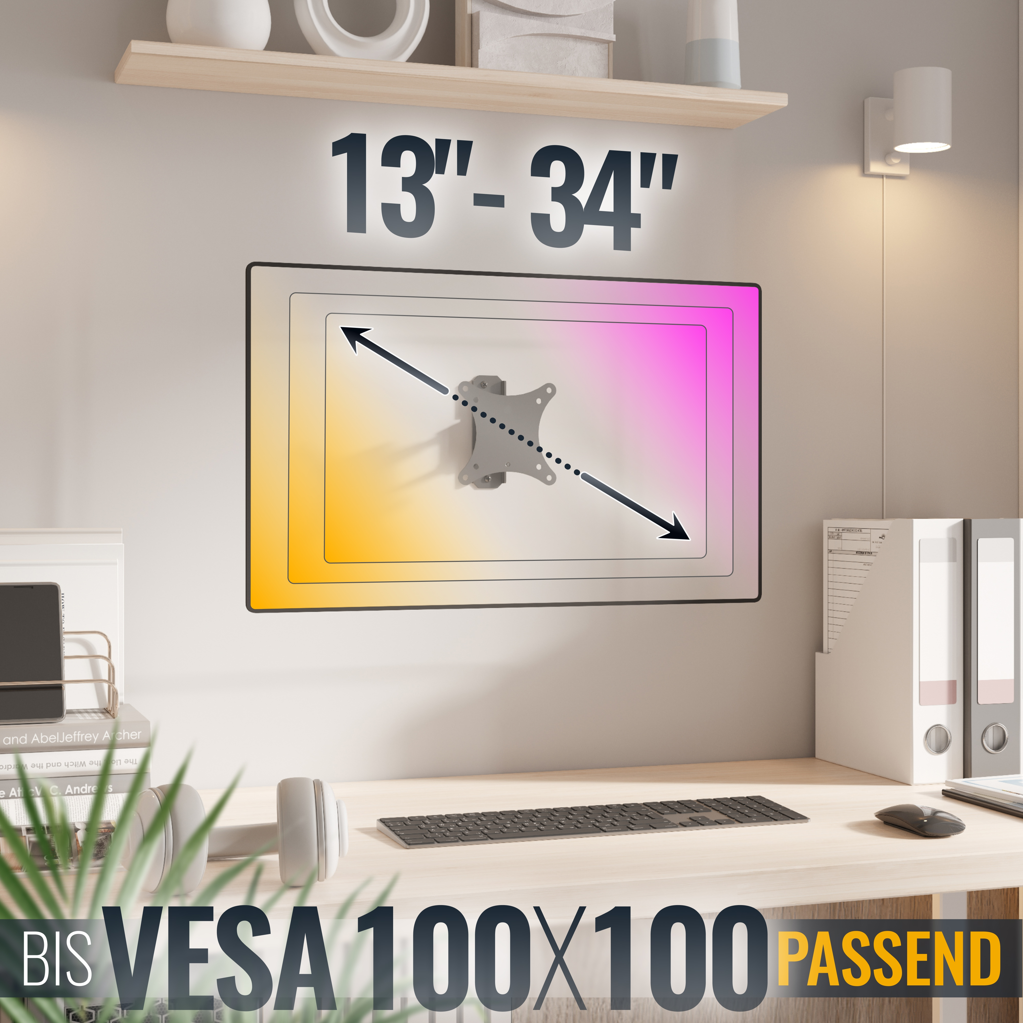 Monitorhalterung für 13-34 Zoll Bildschirme, VESA 100x100 kompatibel.
