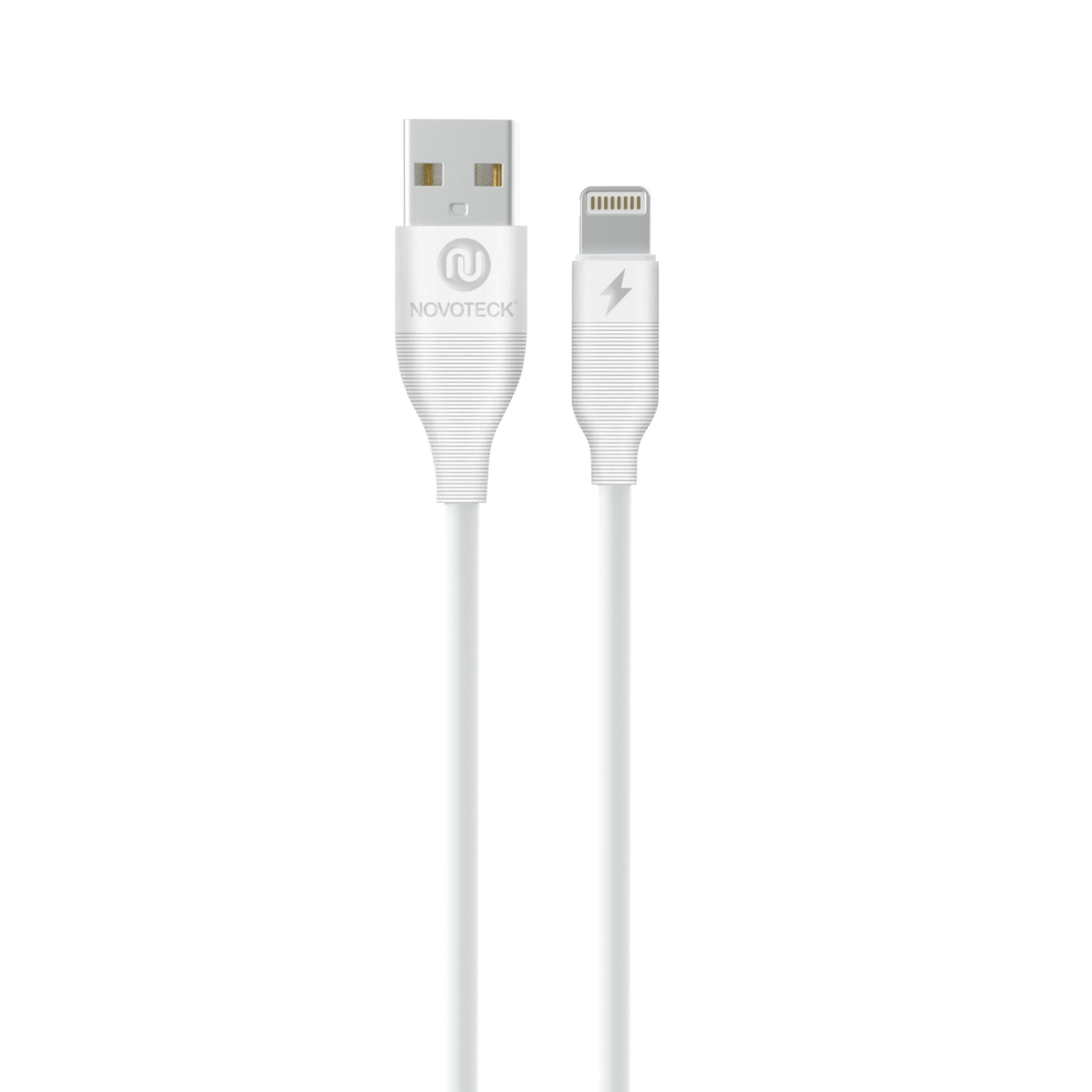 Un cavo da USB a Lightning bianco con connettore USB-A e connettore Lightning.