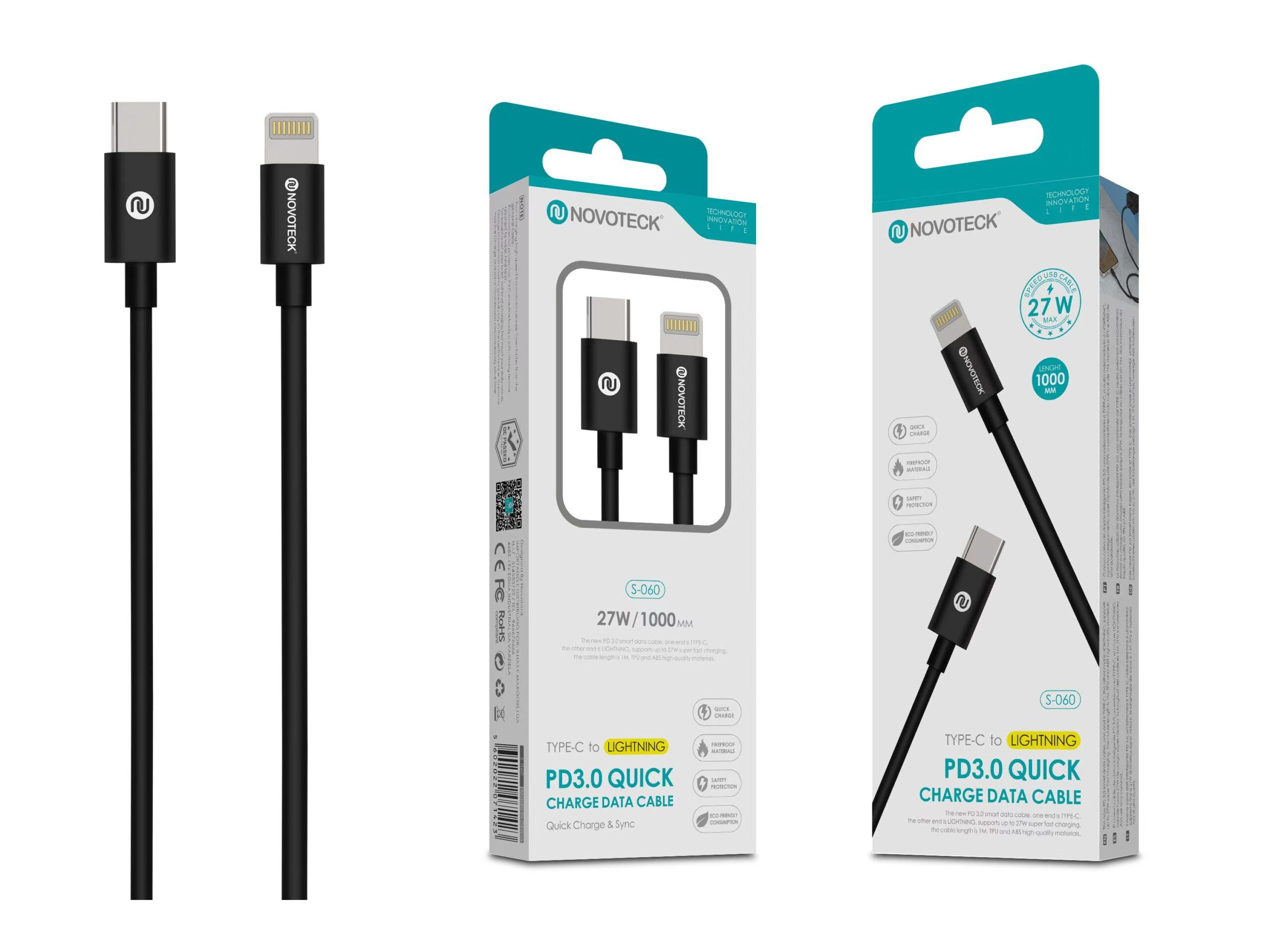 Cavo Novoneteck: da Type-C a Lightning, 27W, lungo 1m.