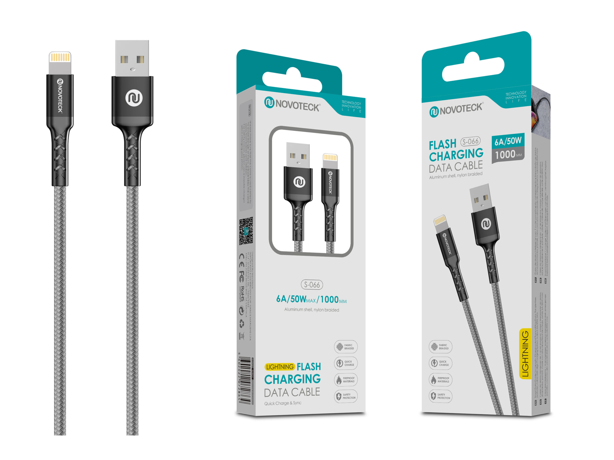 Cavo dati Novoteck Lightning, 6A/50W, 1000mm, alluminio e nylon.
