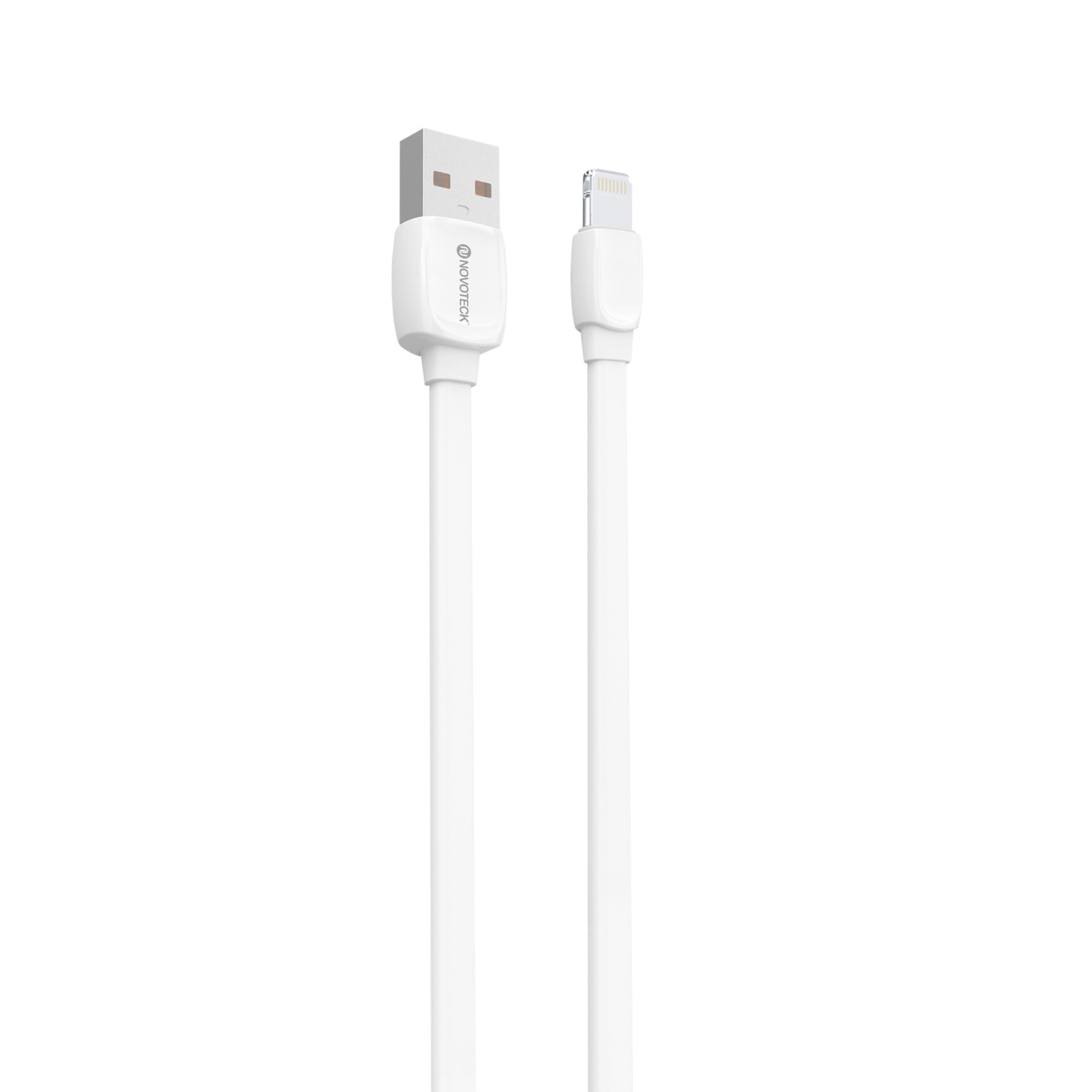 Un cavo USB-C bianco con connettore Lightning.