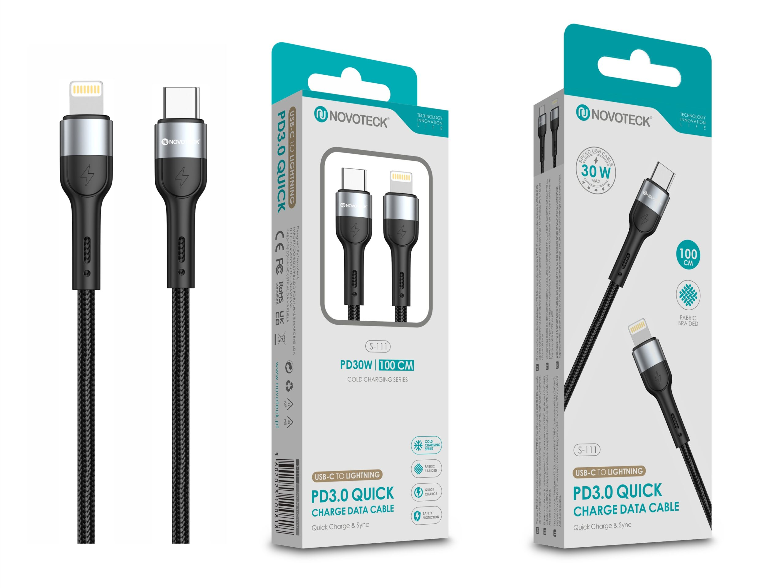 Cavo Novoteck da USB-C a Lightning: 30W, 100cm, Trama in tessuto.