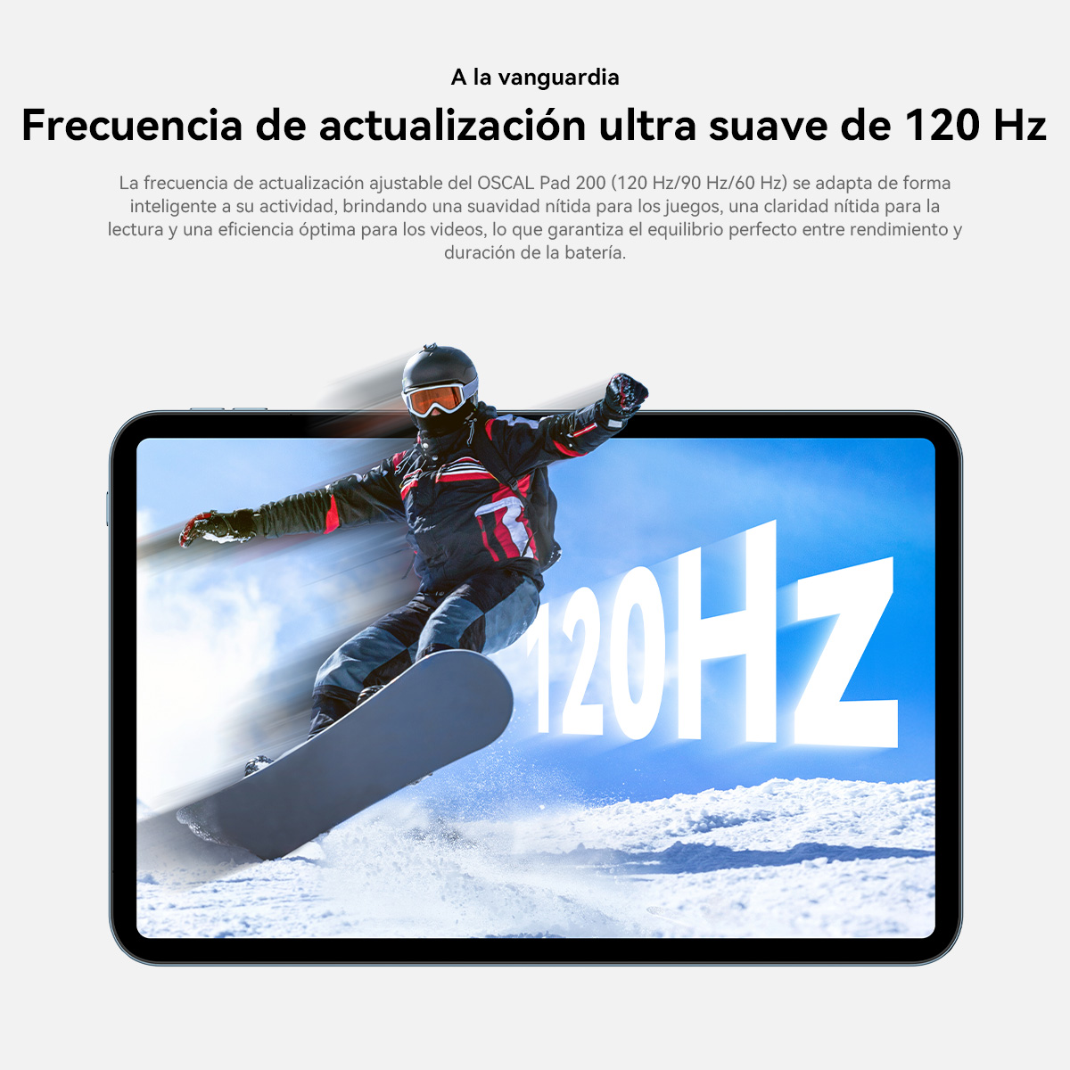 Snowboarder salta con pantalla de 120 Hz de fondo.