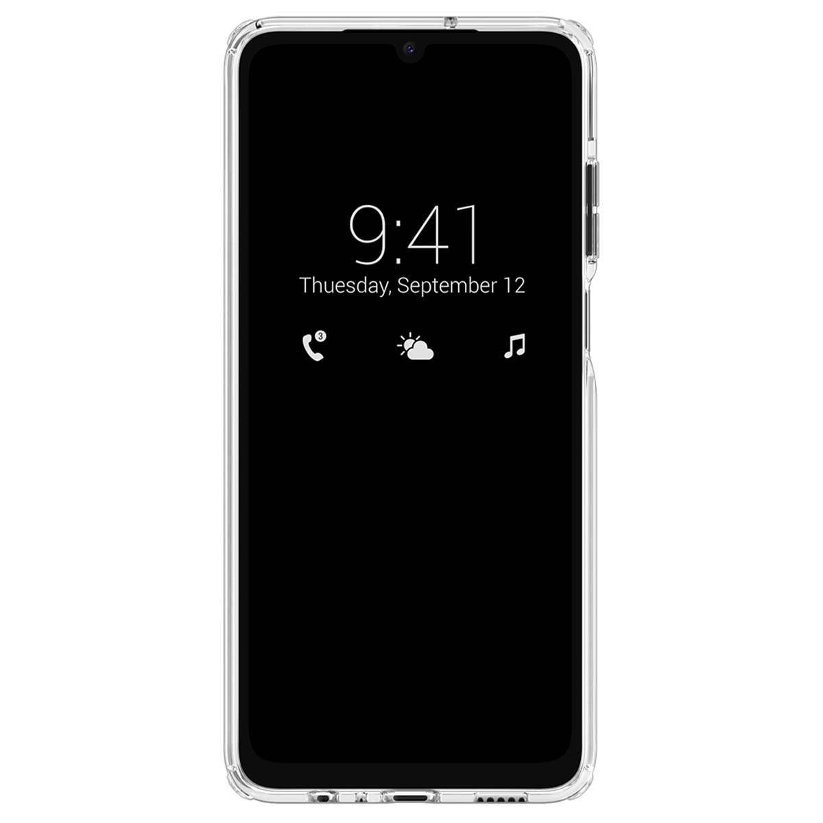 Ein durchsichtiger Handykoffer mit einem Smartphone, das 9:41 Uhr anzeigt.