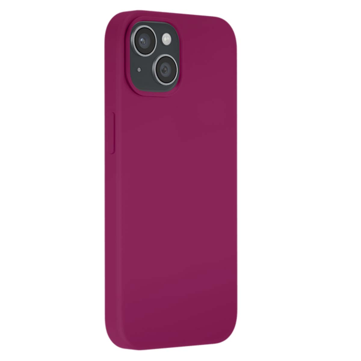 Ein magentafarbener Handykoffer mit einem Kameramodul auf der Rückseite.