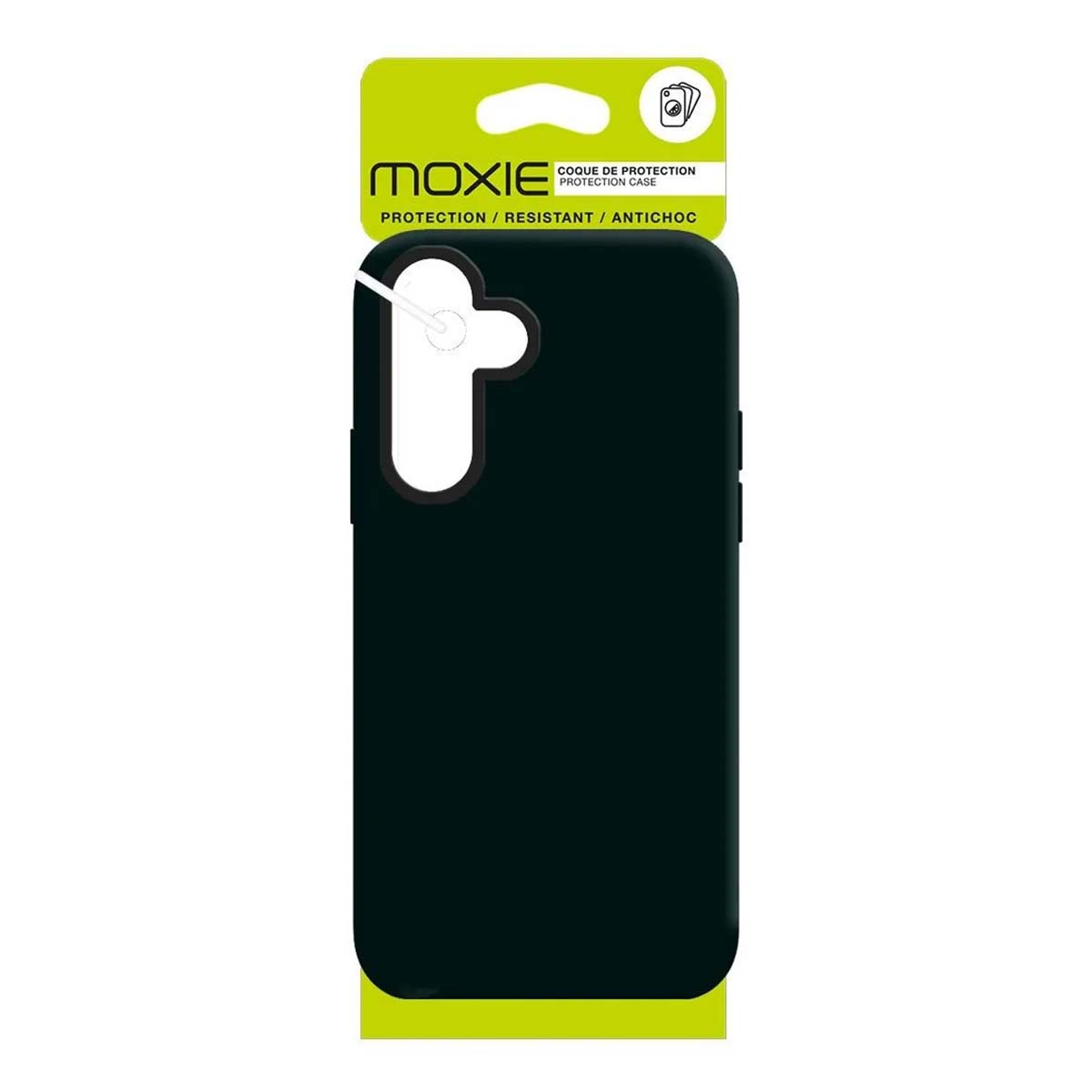 Schwarze Handyhülle von Moxie mit Ausschnitt für Kamera und Knöpfe.