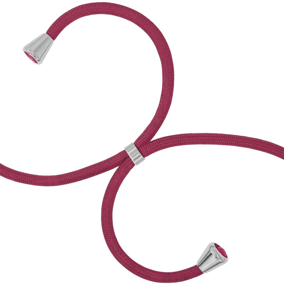 Ein rotes Kabel mit silbernen Endstücken auf weißem Hintergrund.