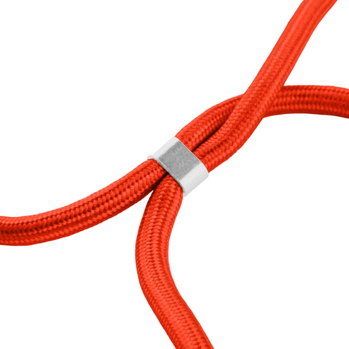 Zwei rote Kabel sind mit einer silbernen Schlaufe verbunden.