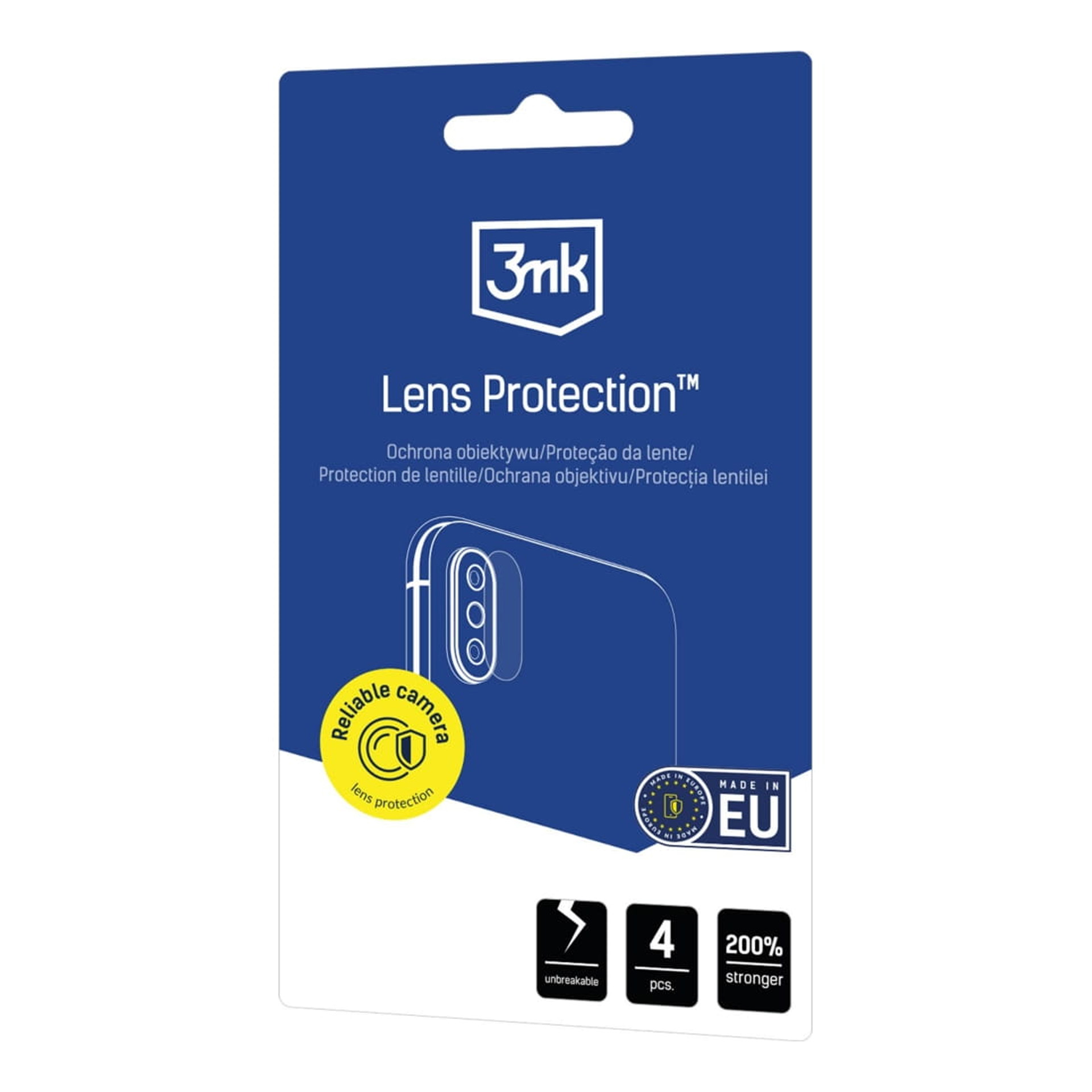 Confezione per Protezione Lenti 3nk con illustrazione fotocamera telefono.