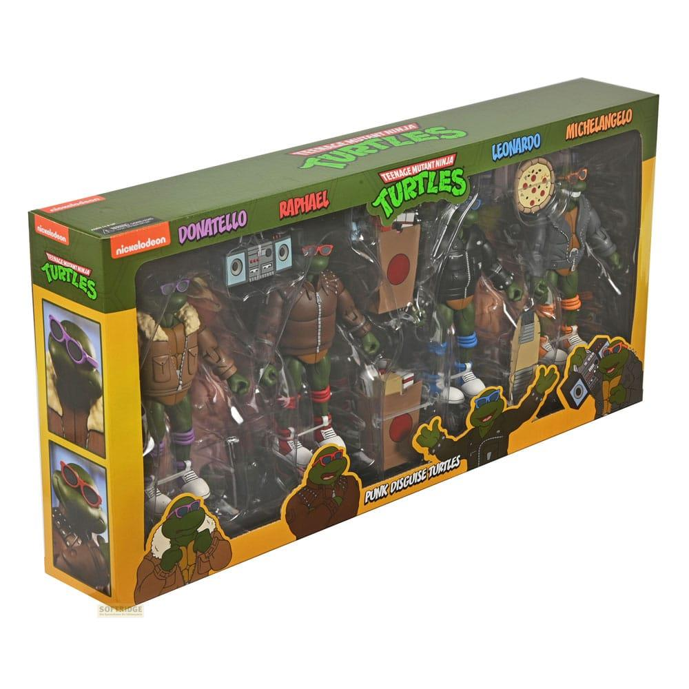 Set de figuras de acción TMNT Punk Disguise con Donatello, Raphael, Leonardo y Michelangelo.