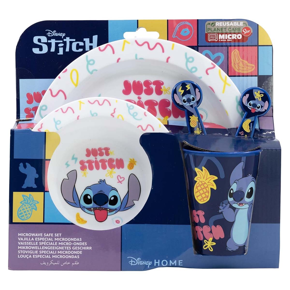 Set stoviglie per bambini Disney Stitch con piatto, ciotola e bicchiere con Stitch.