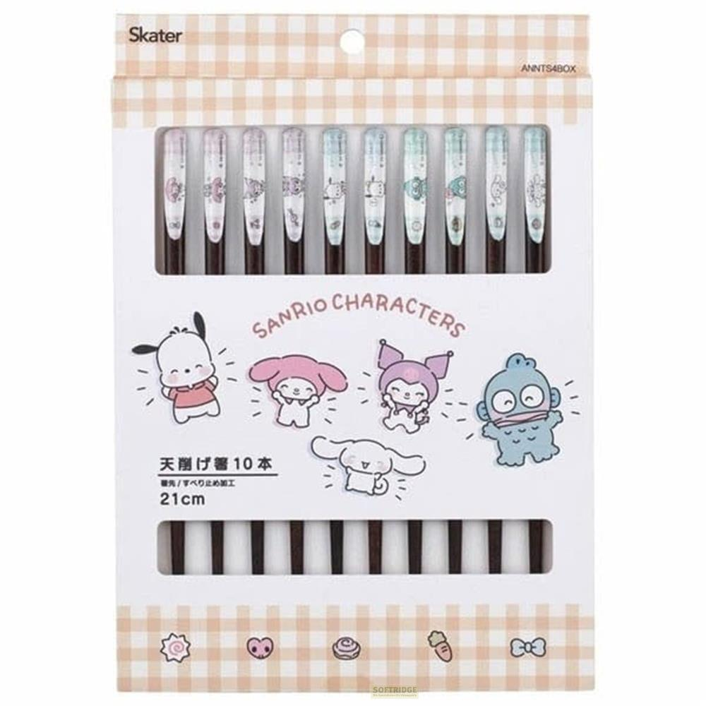Schachtel mit 10 Sanrio Charakter-Stäbchen, 21 cm lang.