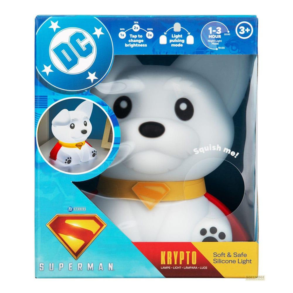 Silikonowa lampka nocna DC Comics Krypto Superpies w opakowaniu. Logo DC.