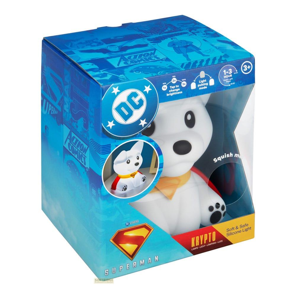 Biała lampka Krypto w opakowaniu DC Comics z logo Supermana.