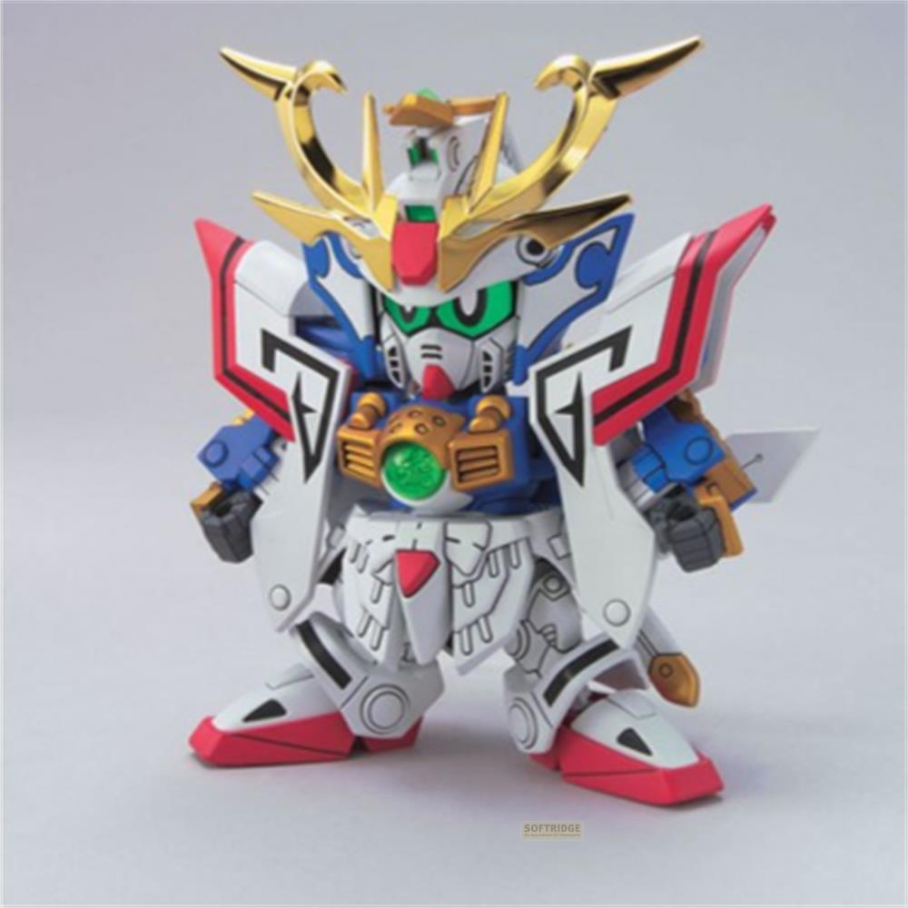 Eine kleine, weiße Roboterfigur mit blauen und roten Akzenten und goldenen Hörnern.