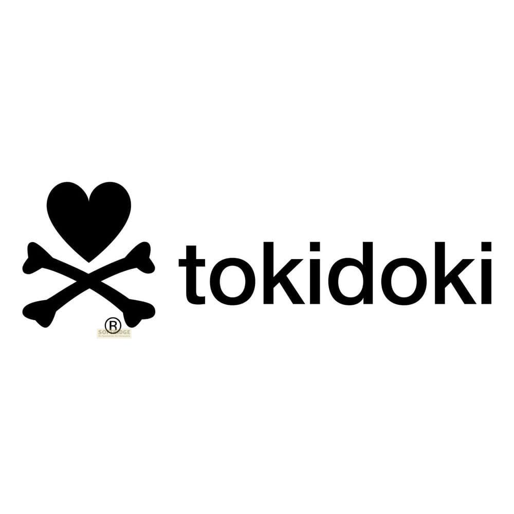 Tokidoki Logo: Schwarzes Herz mit gekreuzten Knochen und Schriftzug.
