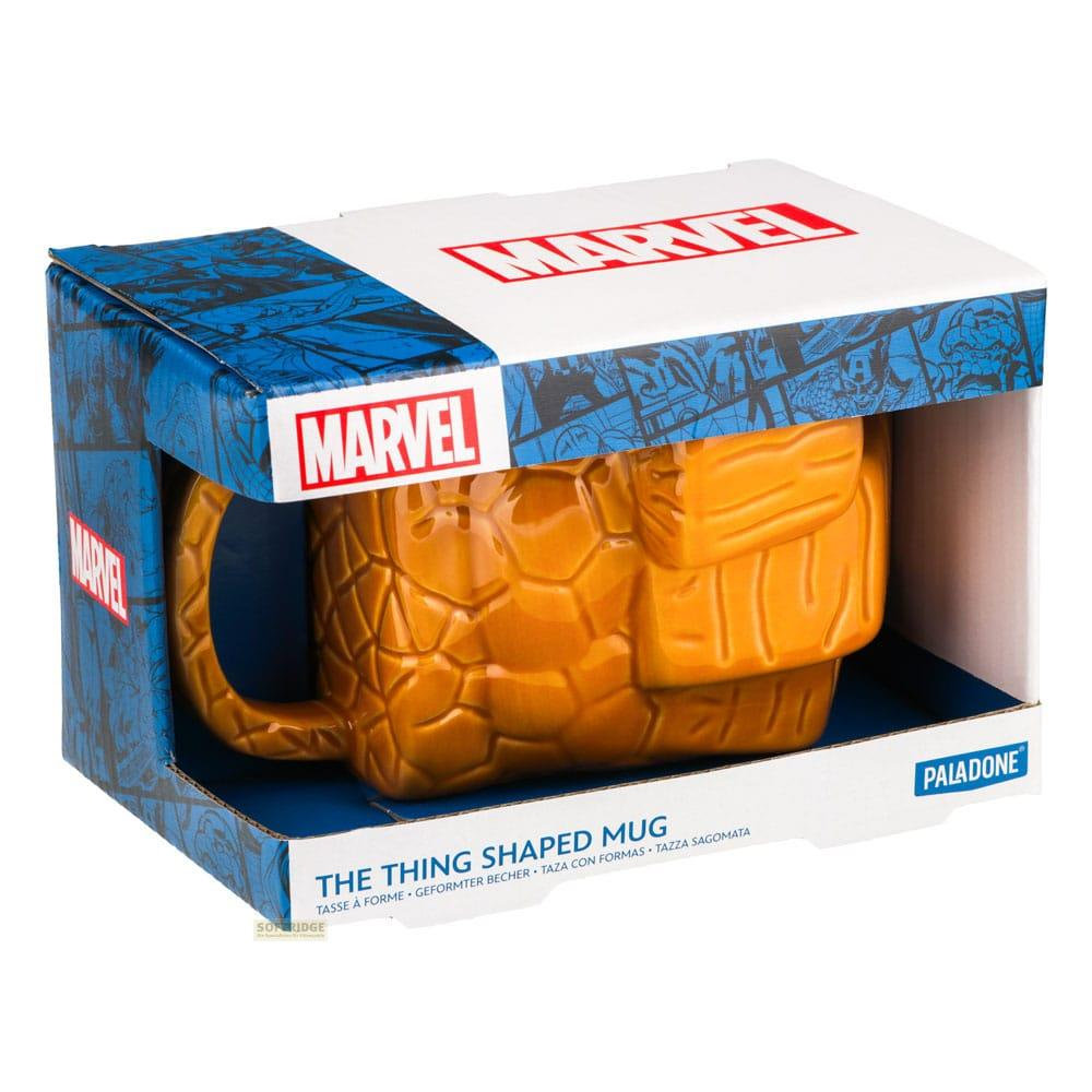 Orange Marvel The Thing geformte Tasse in Box mit Marvel-Logo.