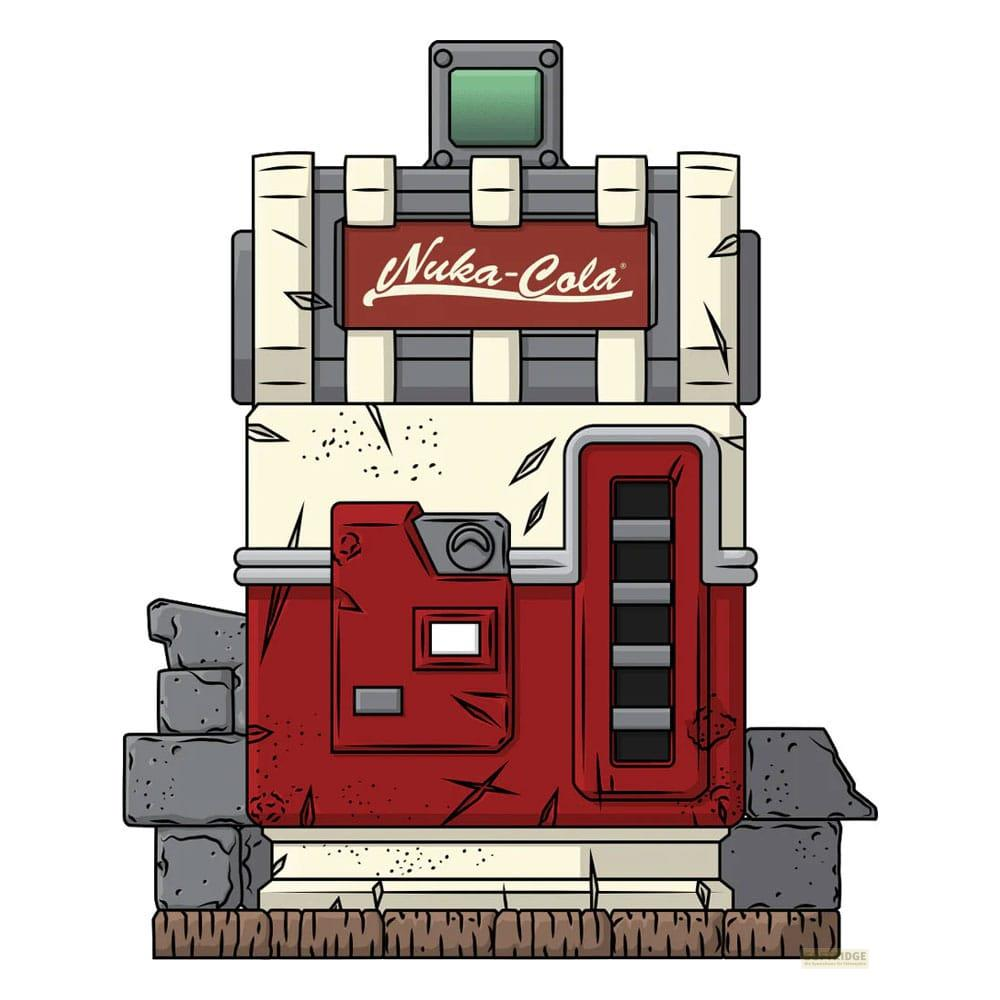 Ein Nuka-Cola-Automat in Rot und Creme mit Steindekor und einem grünen Bildschirm.