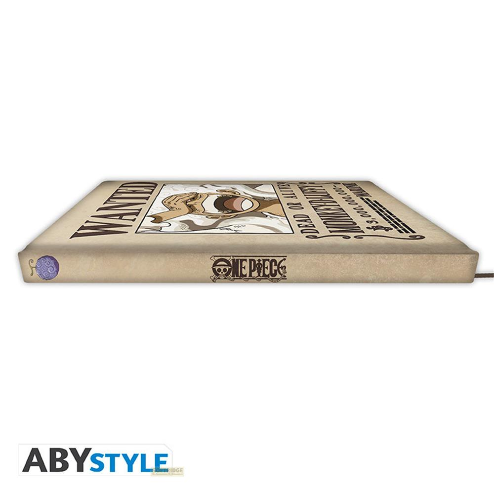 Ein gesuchter Steckbrief mit Monkey D. Luffy und dem "One Piece" Logo.