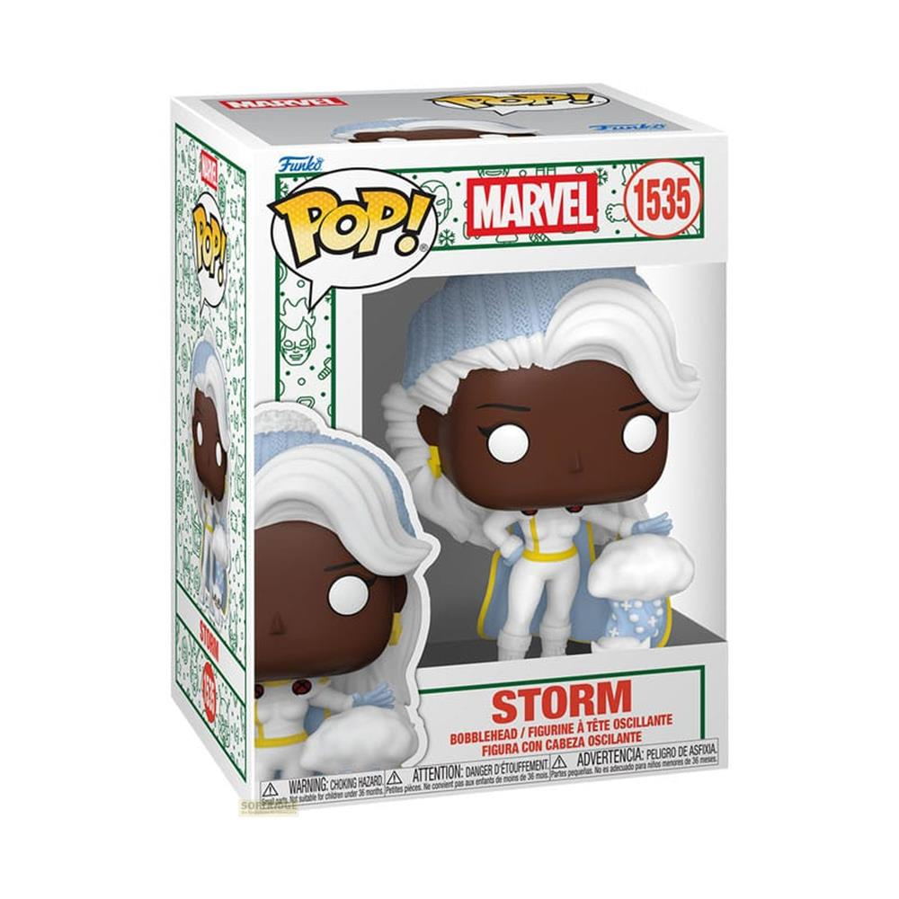 Figura Funko Pop! Marvel de Tormenta con traje blanco y capuchón azul.