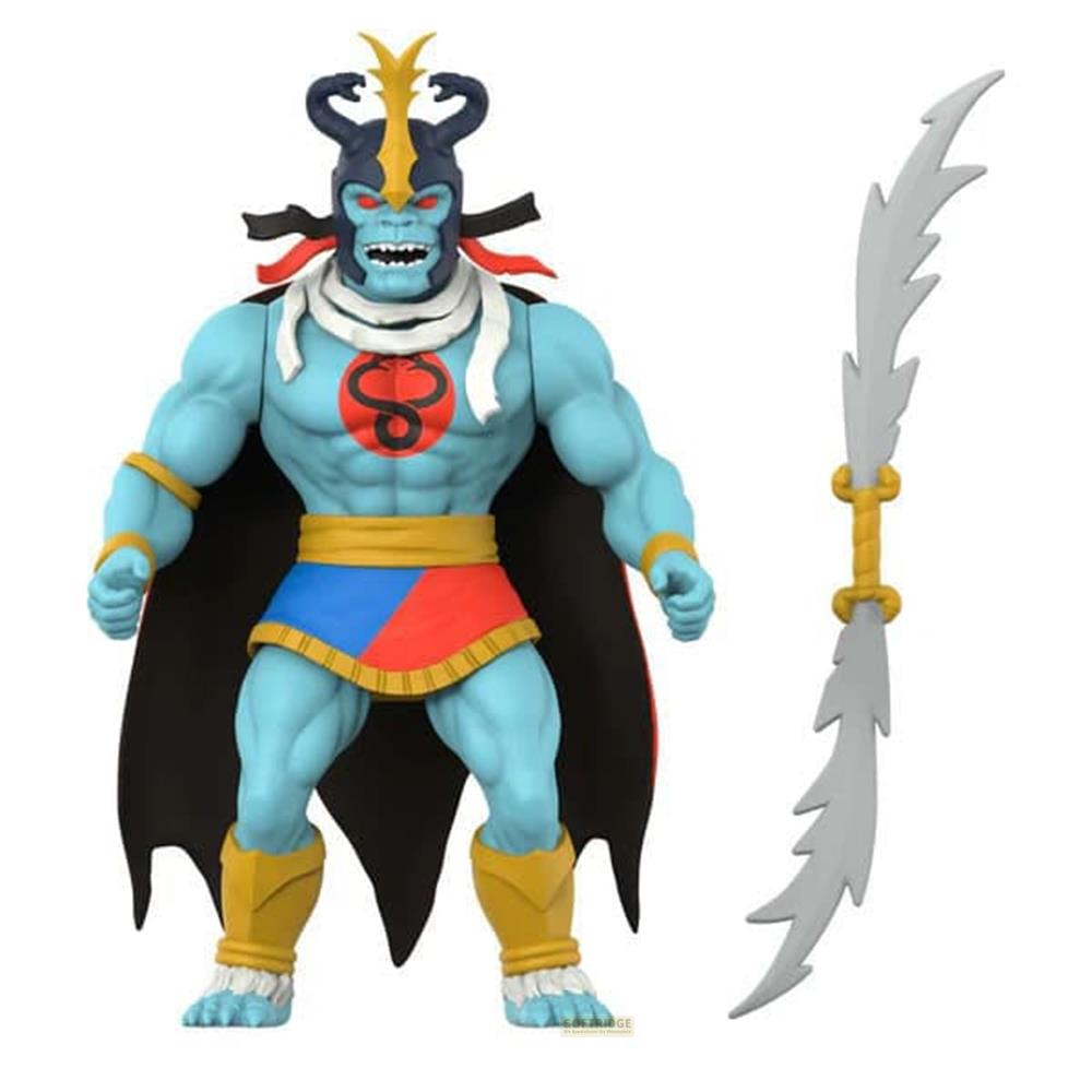 Figura blu con elmo, mantello nero e sciabola.