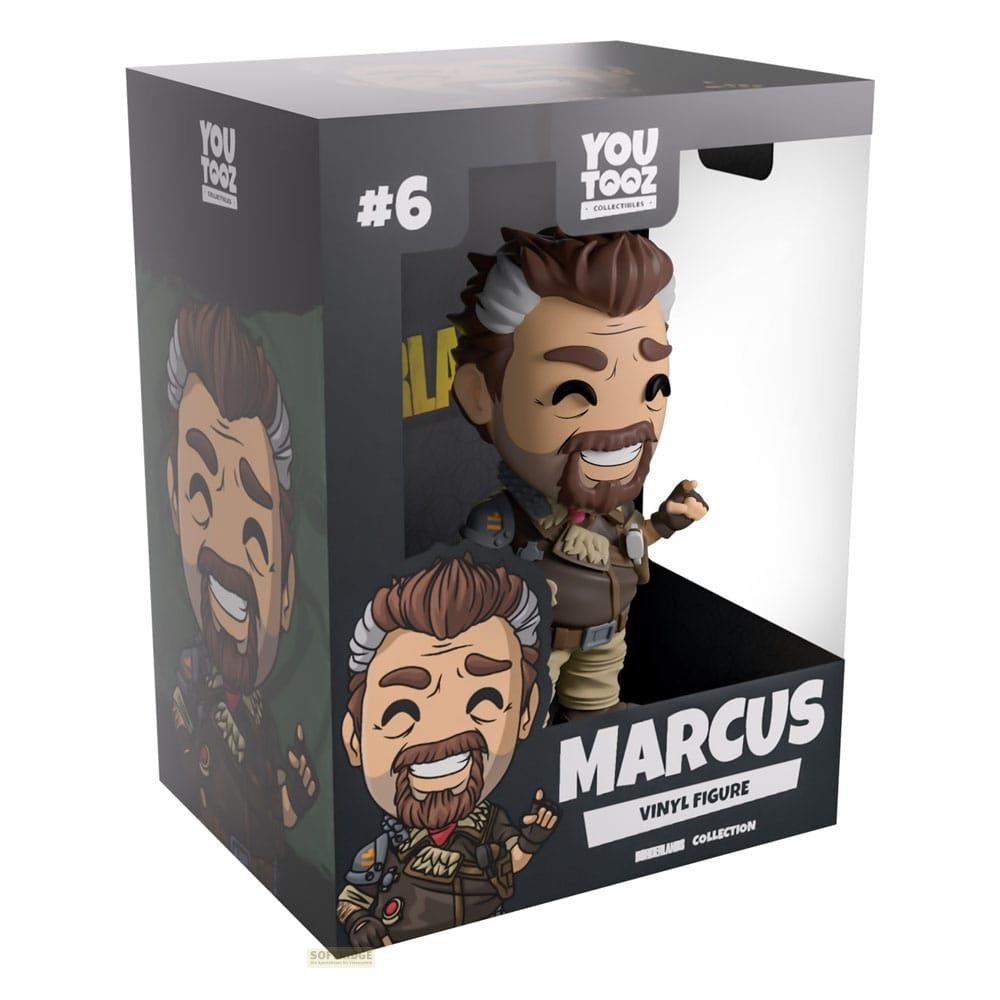 YouTooz Marcus Vinyl Figur im Karton mit Comic-Stil-Illustrationen auf den Seiten.