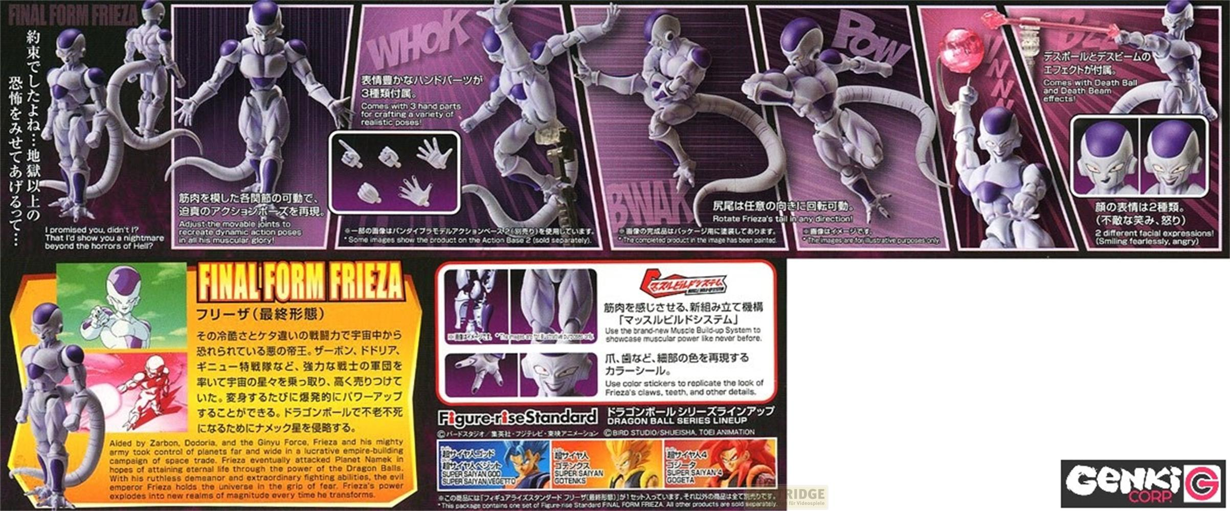 Figurine d'action de Frieza en forme finale avec accessoires comme des pièces.