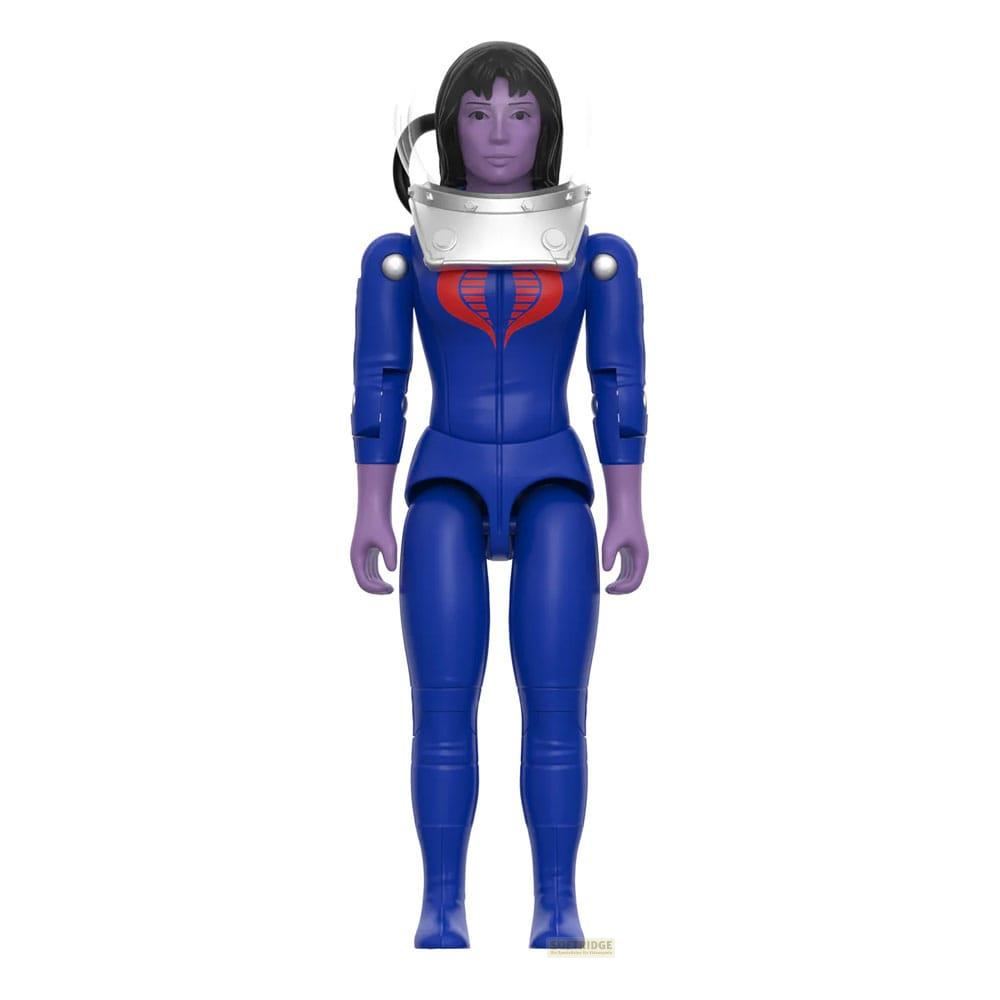 Eine lila Figur in einem blauen Anzug mit Cobra-Symbol und Helm.