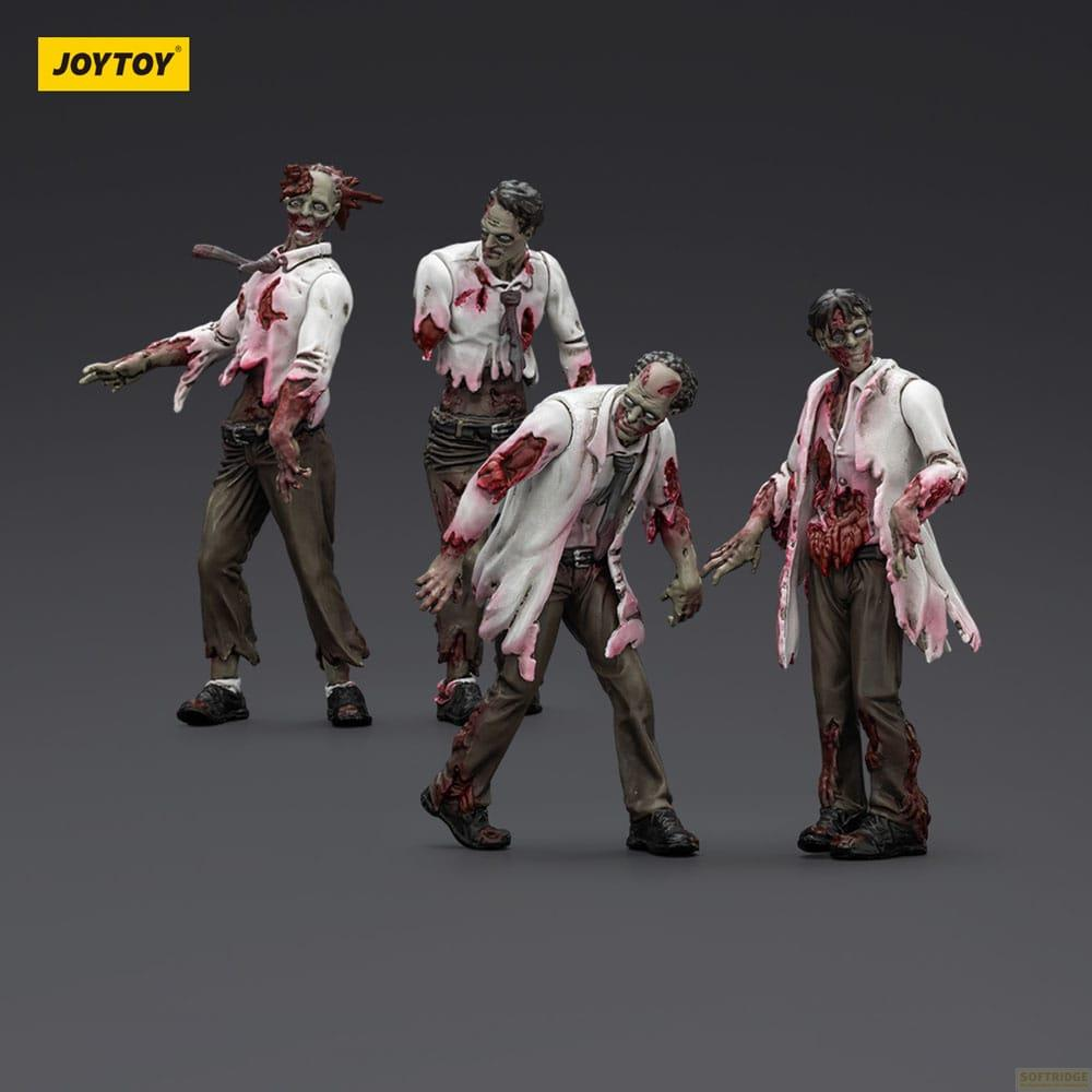 Quattro zombie in abiti strappati su sfondo grigio.