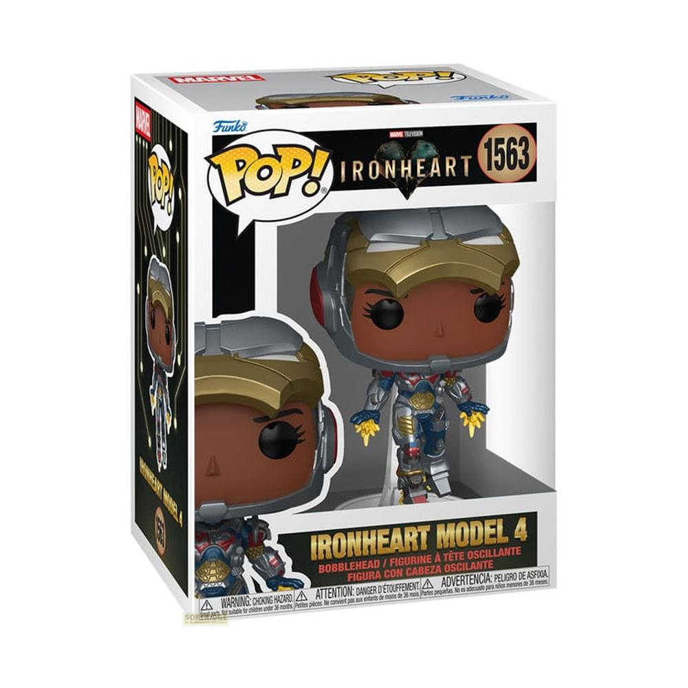 Figura Funko Pop! Ironheart 1563 en caja. Azul, rojo, dorado.