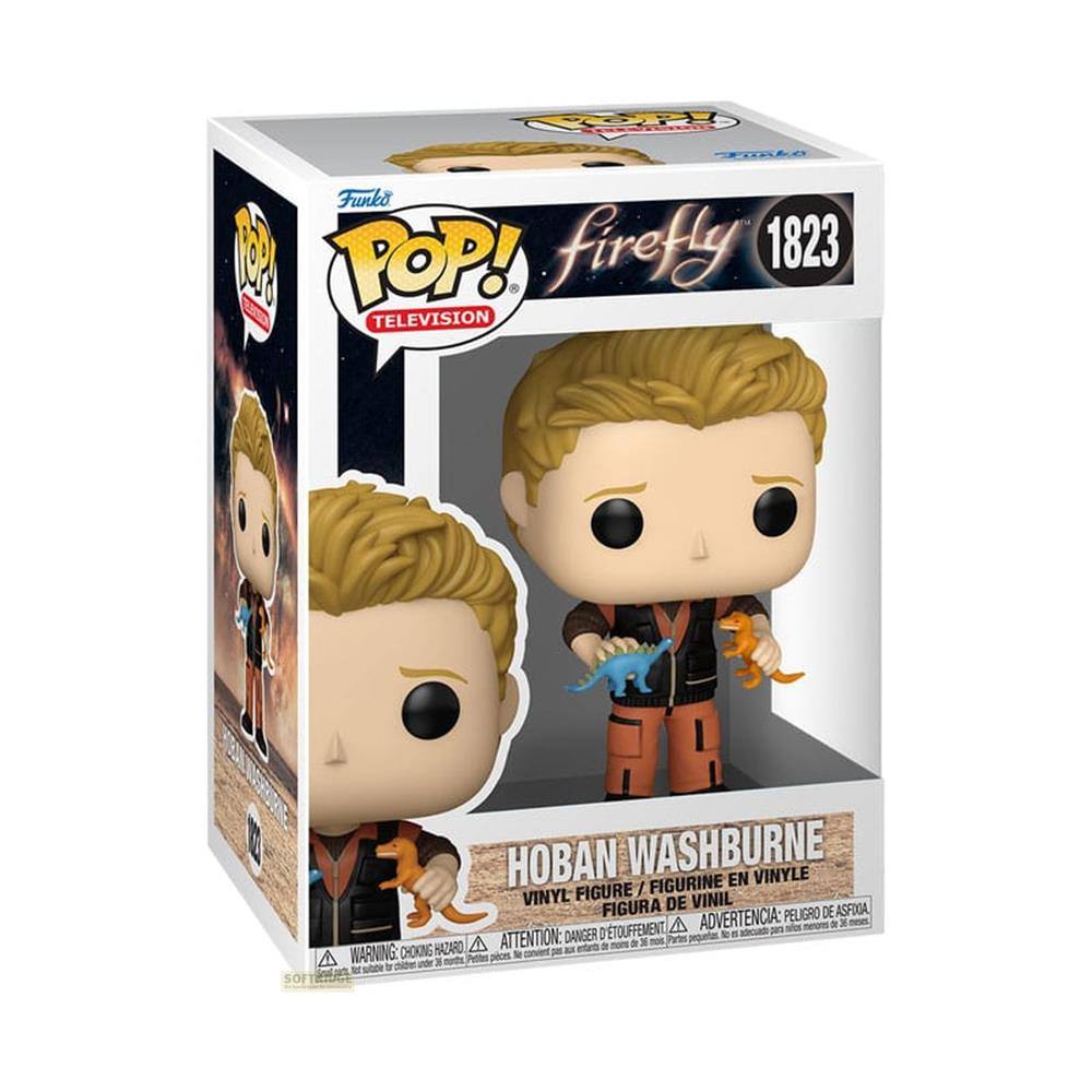 Funko POP! Figur von Hoban Washburne aus Firefly hält zwei kleine Dinosaurier.