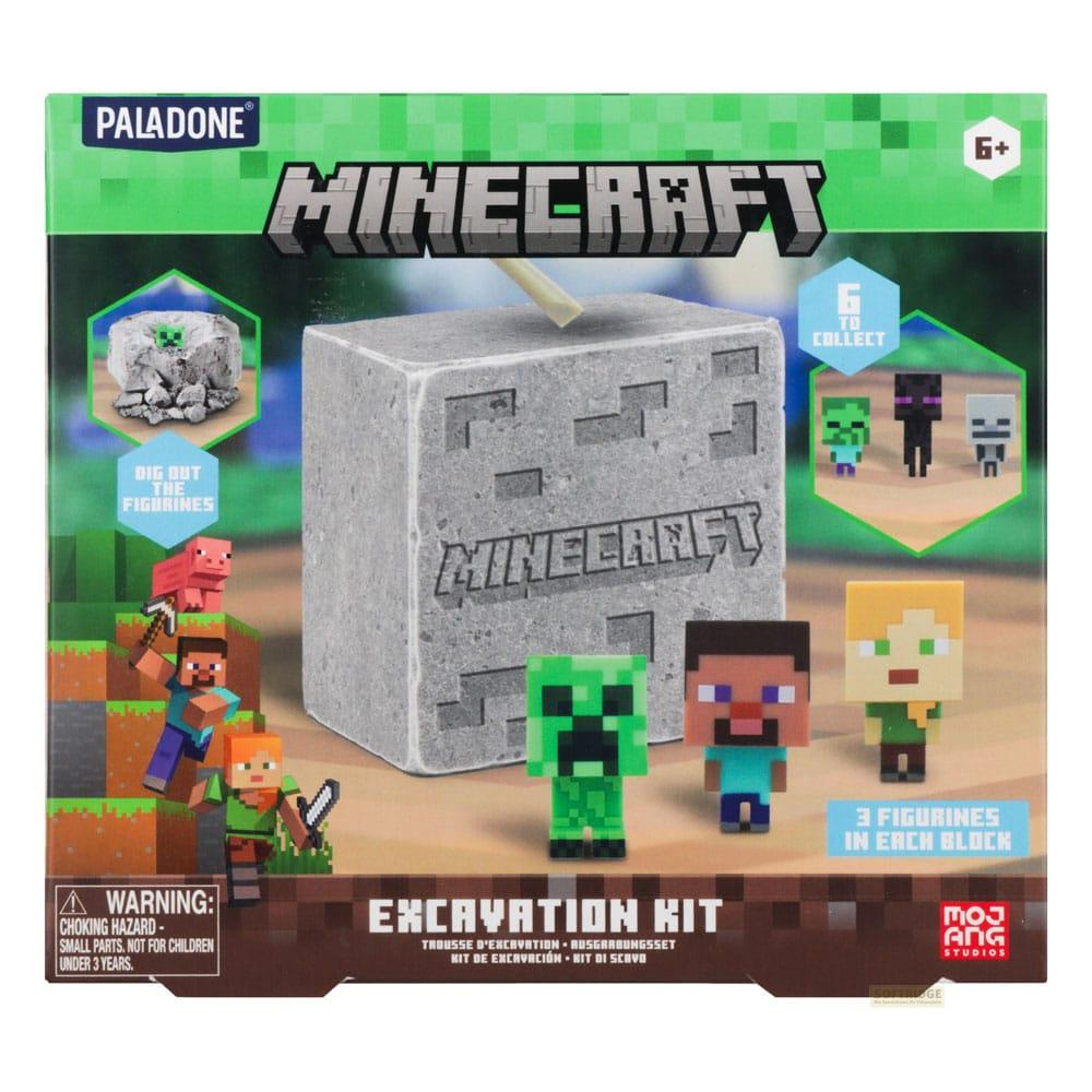 Minecraft Ausgrabungsset mit Figuren: Steve, Creeper, Enderman.