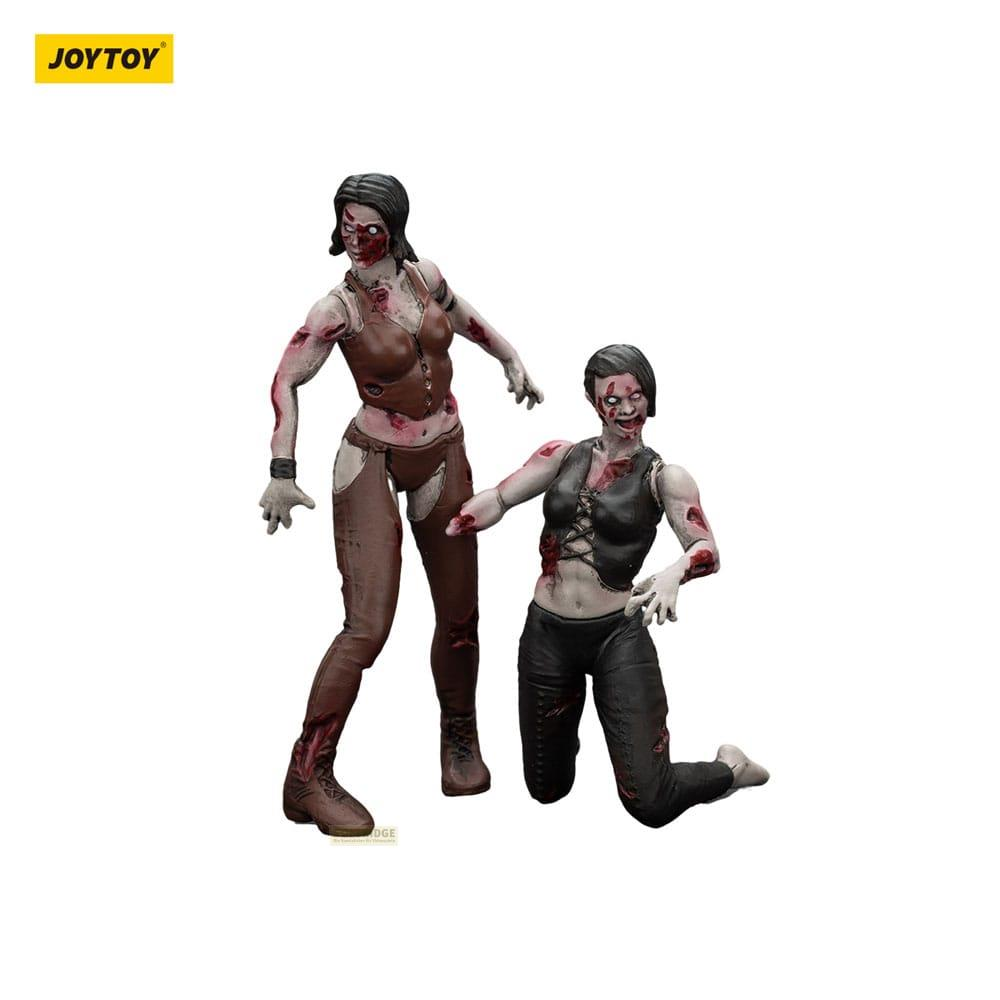 Due figure di zombie femminili con pelle pallida e vestiti strappati.