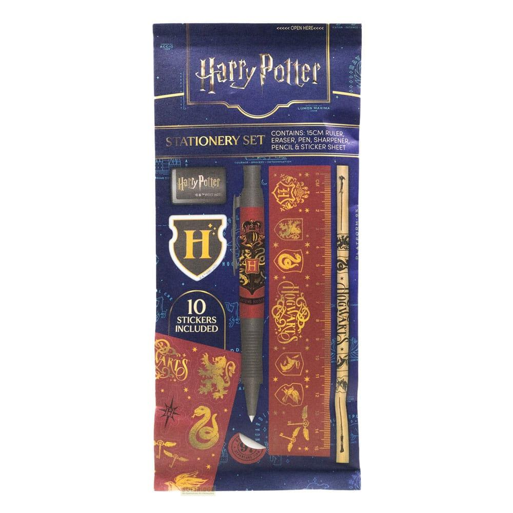 Harry Potter Schreibwaren-Set mit Lineal, Radiergummi, Stiften und Aufklebern.