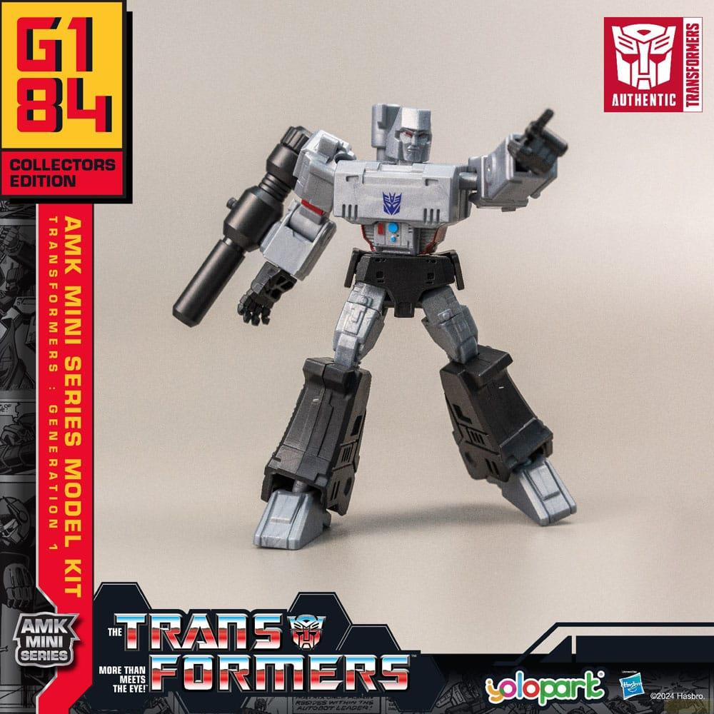 Megatron-Figur der AMK Mini Series, G1, mit Fusionskanone und "Transformers"-Logo.
