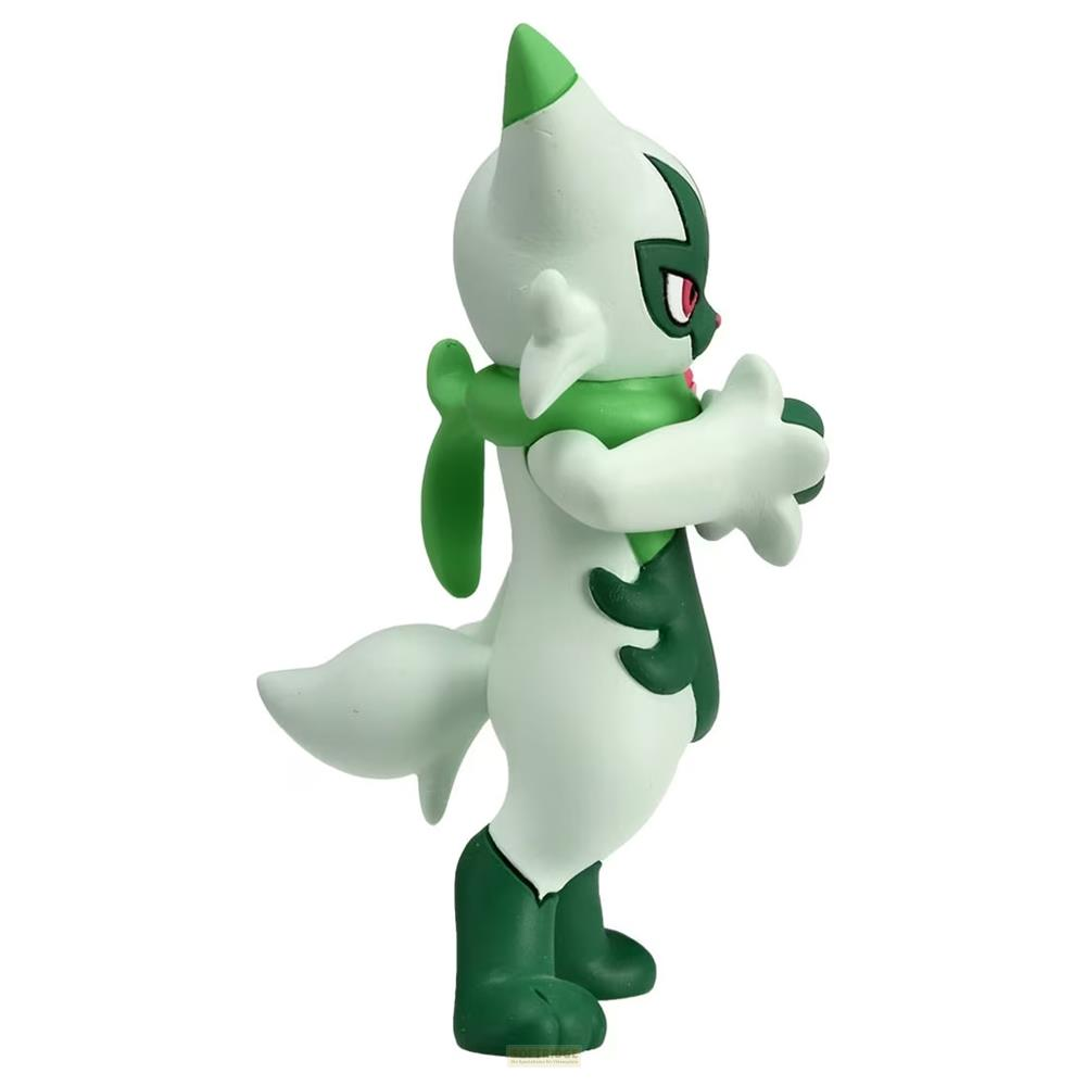 Eine weiße und grüne Figur eines Pokémon mit einer grünen Schärpe.