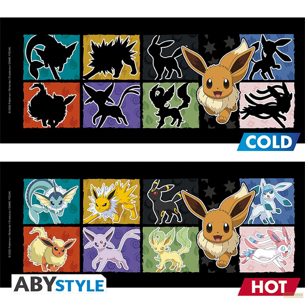 Eevee y sus evoluciones Pokémon en dos filas.