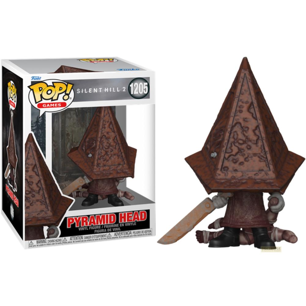 Figura Funko Pop! de Pyramid Head de Silent Hill 2 con cuchilla oxidada.