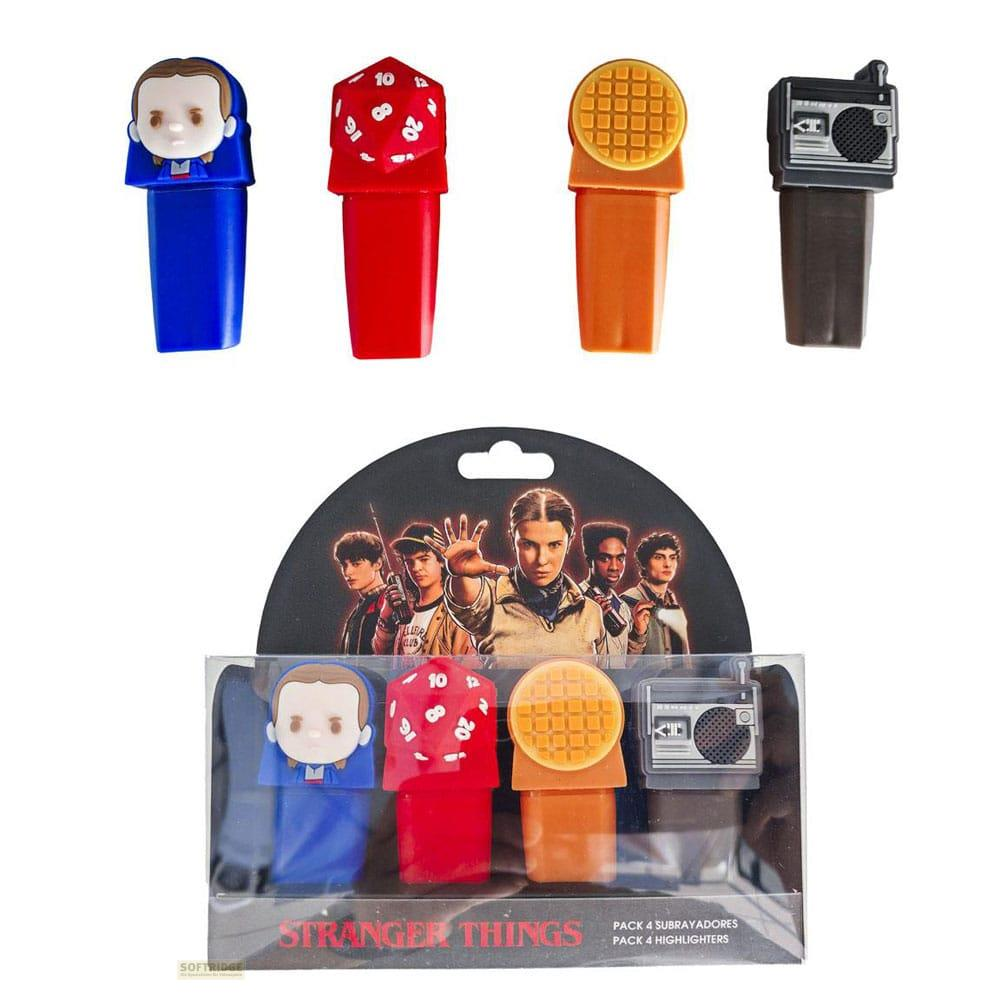 Stranger Things Stifte: Elf, Würfel, Waffel und Radio.